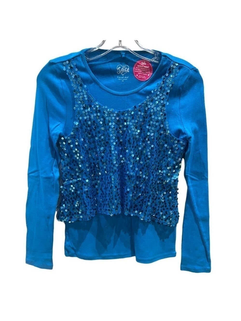 Justice Girls Blue Sequin Long Sleeve Tee Size 12